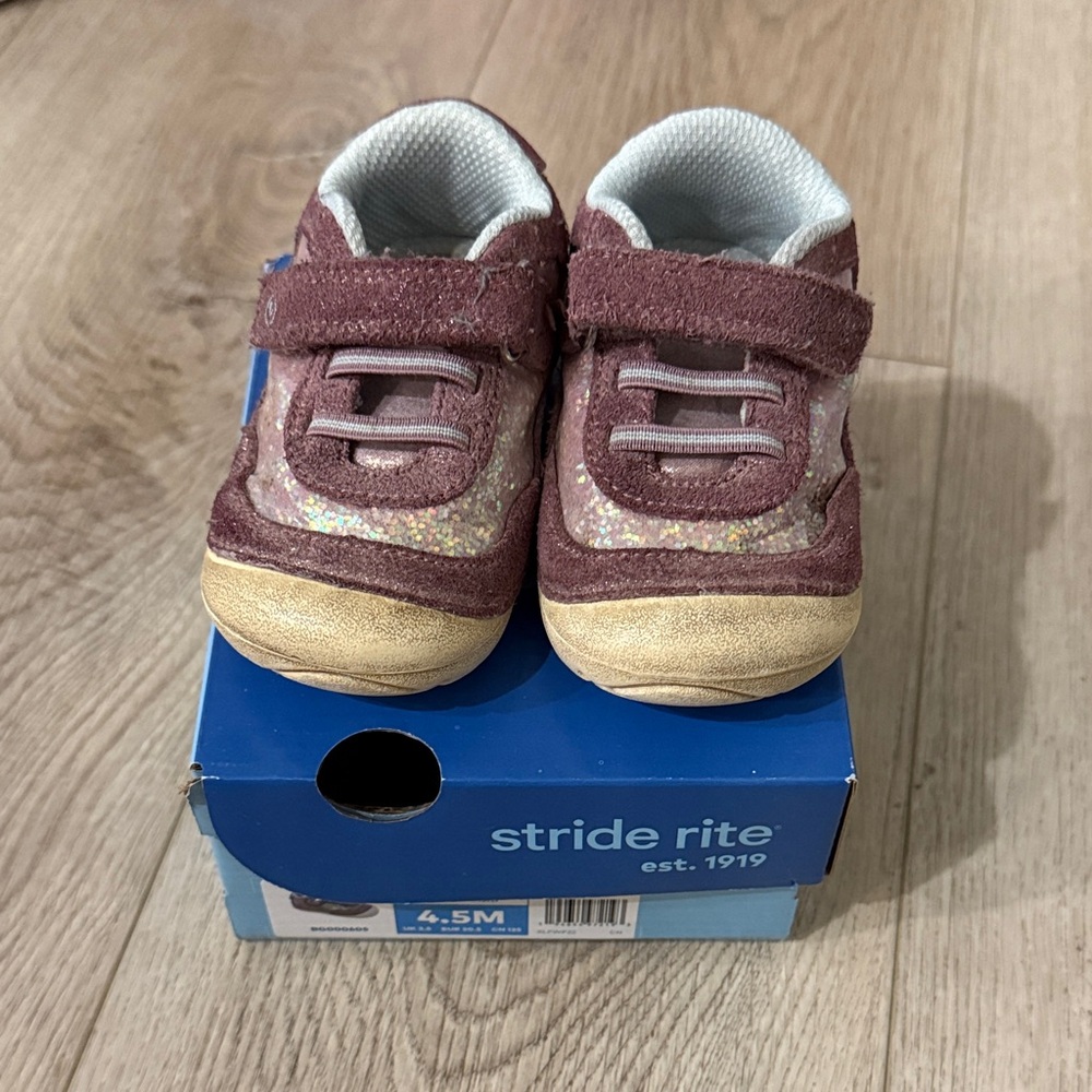 Stride Rite Jazzy Toddler Sneakers 4.5M Lavender Glitter Hook & Loop Shoes